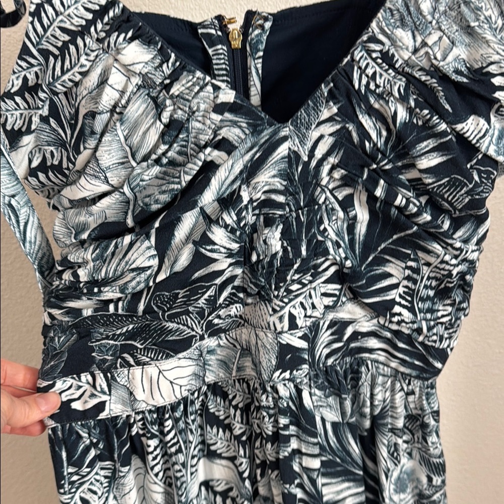 Agua Bendita Blue and White Ruffled Tie Front Mini Sundress - Picture 3 of 9